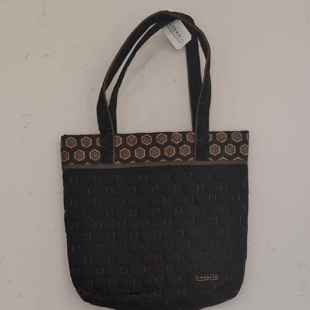 Cinda B Elegant Black and Tan Tote